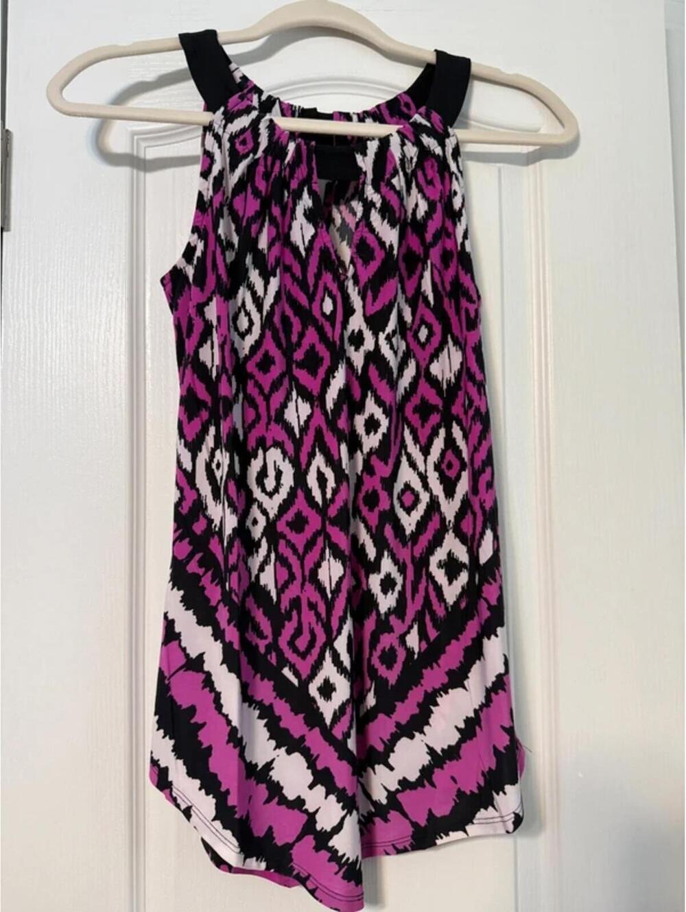 INC Intl Concepts Pink Black White Sleeveless Blouse, Small